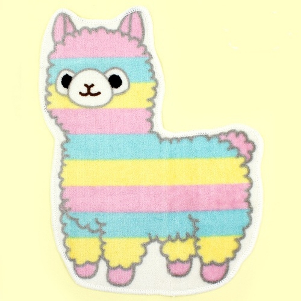 SOLD Alpacasso pastel rainbow alpaca diecut floor mat / rug + kawaii plush toy
